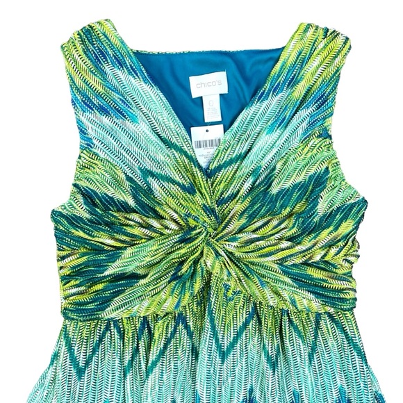 Chico’s Women’s Green Ikat Maida Handkerchief Dress Sleeveless V-Neck Size 0 - Picture 4 of 13